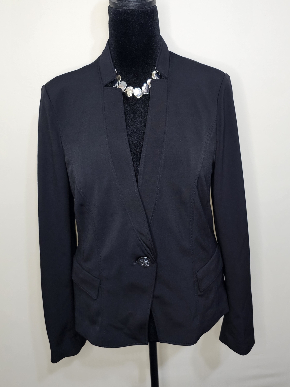 WHBM Tailored Black Blazer Jacket Stand Collar One Button Career Workwear Sz 10